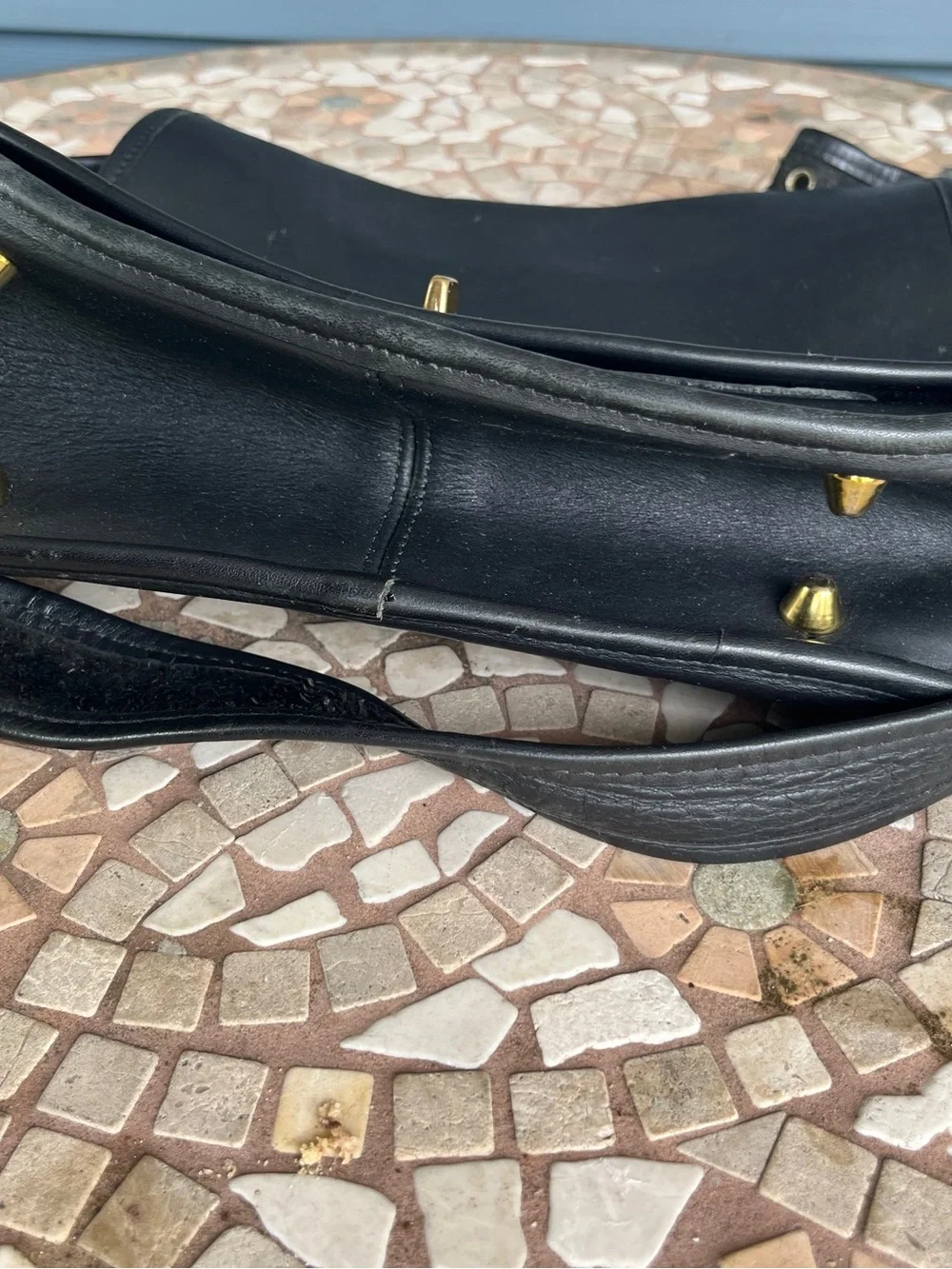 Black Leather Crossbody Saddle Bag with Gold Hardware
